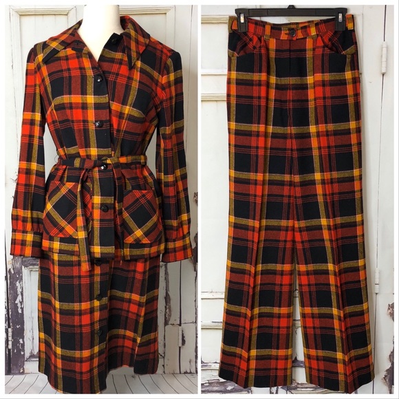 Pendleton Dresses & Skirts - Vintage 70s PENDLETON orange plaid skirt pants set